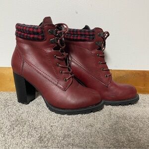 Faux leather Red-burgundy‎ ankle boot with 3.5 inch block heel